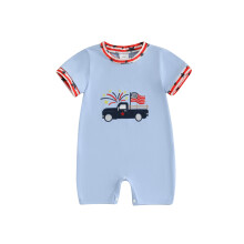 (3-6 Months, Blue) Tutina per neonato per il 4 luglio con ricamo americano, maniche corte e scollo rotondo, stile streetwear.