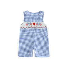 (6-12 Months, Blue) Tutina a quadri per neonati, con ricamo a cuore e bandiera USA, senza maniche, perfetta per il 4 luglio.