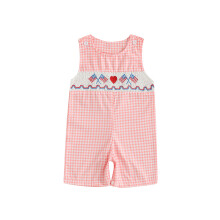 (3-6 Months, Pink) Tutina a quadri per neonati, con ricamo a cuore e bandiera USA, senza maniche, perfetta per il 4 luglio.
