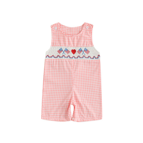 (3-6 Months, Pink) Ολόσωμη φόρμα καρό στρογγυλή λαιμόκοψη