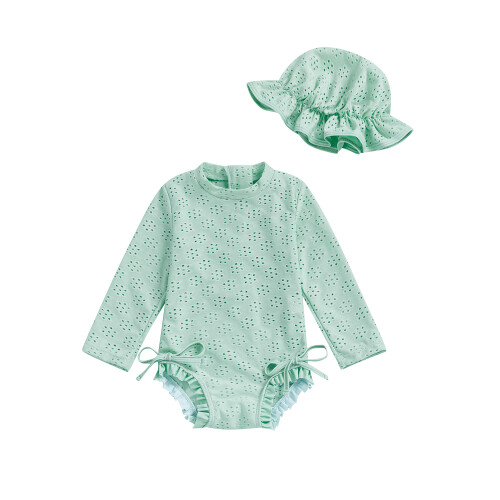 (6-12 Months, Green) Μαγιό νήπια, σετ φούσκες, σκουφάκι.