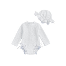 (18-24 Months, White) Dívčí plavky s očky, dlouhý rukáv, kulatý výstřih, volán, overal s koupací čepicí, sada 2 kusů