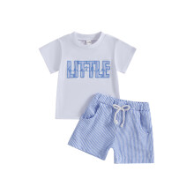 (0-6 Months, White) Batolecí chlapeček, kraťasy s krátkým rukávem a vyšívanými písmeny, dvoudílný letní outfit