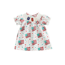(6-9 Months, White) Vestido para niña del 4 de julio, Día de la Independencia, manga corta, estampado de bandera y lazo, corte A