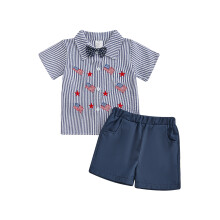 (5-6 Years, Navy Blue) Chlapecké kraťasy ke Dni nezávislosti, s krátkým rukávem a pruhovaným topem
