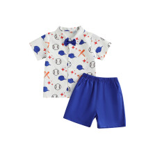 (3-4 Years, Sky Blue) Dětské chlapecké kraťasy s elastickým pasem, letní outfit s krátkým rukávem a potiskem baseballové čepice.