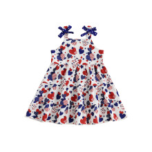 (3-4 Years, Blue) Patriotisches Kleid für Mädchen, ärmelloses Sommerkleid mit Herzmuster für Strand, süße Kleidung.