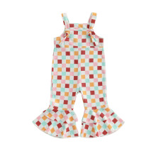 (18-24 Months, Pink) Salopette da bambina, pantaloni estivi a zampa d'elefante a quadri, abbigliamento casual giornaliero
