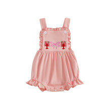 (3-6 Months, Lotus Color) Sommerlicher Baby-Mädchen-Overall, ärmellos, mit Schleifenstickerei und Rüschenbesatz