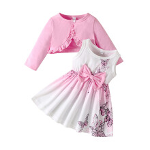 (12-18 Months, Pink) Tyttöjen syksyiset 2-osaiset asut, pitkähihaiset röyhelöiset topit, perhoskuvioiset topit, topit, topit