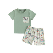 (12-18 Months, Dark Cyan) Batolecí chlapeček s 2dílný outfit