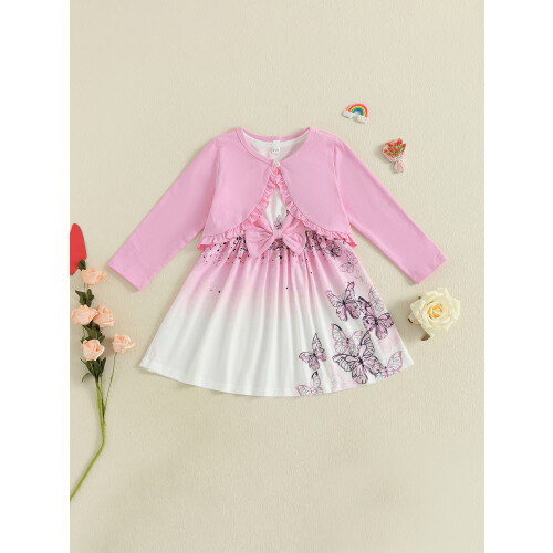 (12-18 Months, Pink) Φθινοπωρινά ρούχα κοριτσιών στάμπα πεταλούδας 2