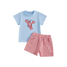 (6 Years, Sky Blue) Conjunto de 2 piezas para bebé niña: top de manga corta con bordado de lazo y shorts. Ropa para bebés.