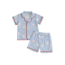 (1-2 Years, Blue) Conjunto de ropa bebé niño: camisa corta con collar + pantalones cortos.
