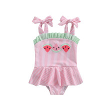 (3-6 Months, Pink) Niedlicher Badeanzug für Kleinkinder, Mädchen, mit Wassermelonen-Print, ärmellos, Bindebänder am Schulter.