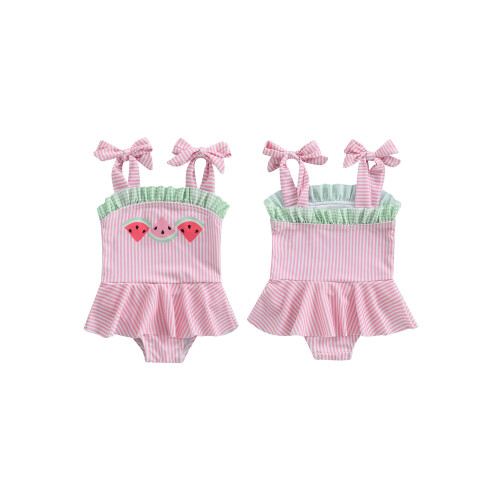 (3-6 Months, Pink) Μαγιό νήπια σχέδιο καρπούζι, αμάνικο, δέσιμο στους ώμους 1