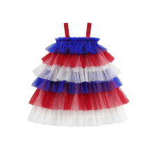 (2-3 Years, Blue) Mädchenkleid zum 4. Juli, rot-weiß-blau, ärmellos, mit eckigem Ausschnitt, aus Tüll, mehrlagig, süßes Sommerkleid