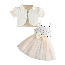(18-24 Months, Apricot) Conjunto de verão para bebê menina com 2 peças: vestido de tule sem mangas + jaqueta de manga curta.