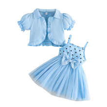 (18-24 Months, Sky Blue) Conjunto de verão para bebê menina com 2 peças: vestido de tule sem mangas + jaqueta de manga curta.