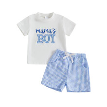 (18-24 Months, Pink) Dětské kraťasy - sada s krátkým rukávem, výšivkou a kostkovanými kraťasy, batolecí dvoudílný outfit.