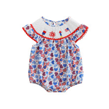 (0-3 Months, Multicolor) Patriotischer Baby-Mädchen-Strampler, Jumpsuit mit Herzmuster und Stickerei, süße Kleidung für Neugeborene