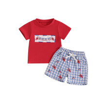 (6-12 Months, Red) Conjunto infantil masculino duas peças.