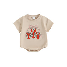 (12-18 Months, Beige) Baby-Mädchen-Strampler, Kurzarm, Rundhalsausschnitt, Body mit Schleifenmuster, Neugeborenen-Spielanzug