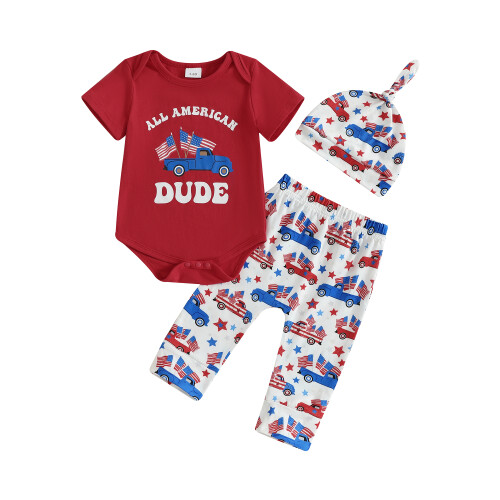 (3-6 Months, Red) Conjunto 3 peças de julho.