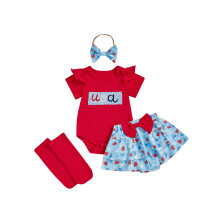 (0-3 Months, Red) Conjunto infantil feminino patriótico: body curto, saia de picolé, faixa de cabelo e meia-calça.