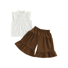 (2-3 Years, White) Conjunto de verão para meninas, camiseta de gola alta e calça pantalona (2 peças). Moda infantil.