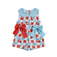 (6-9 Months, Multicolor) Baby-Mädchen-Jumpsuit zum Unabhängigkeitstag, ärmellos, mit Puppenkragen und Eis am Stiel-Print