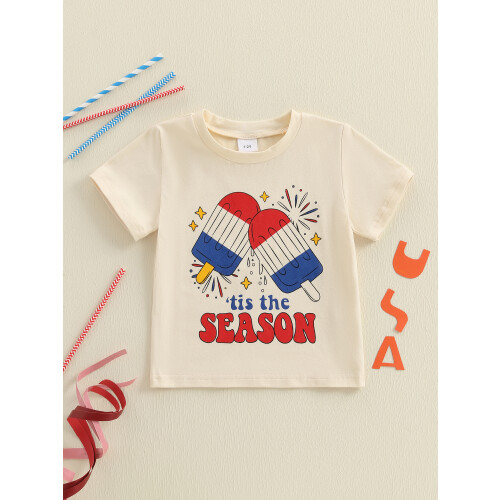 (3-4 Years, Beige) Παιδικό μπλουζάκι αγοριών, καλοκαιρινό streetwear. 2