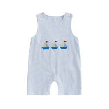 (3-6 Months, Blue) Tutina da neonato alla moda, senza maniche, con scollo rotondo, ricamo a barca a vela e righe, tutina per neonati
