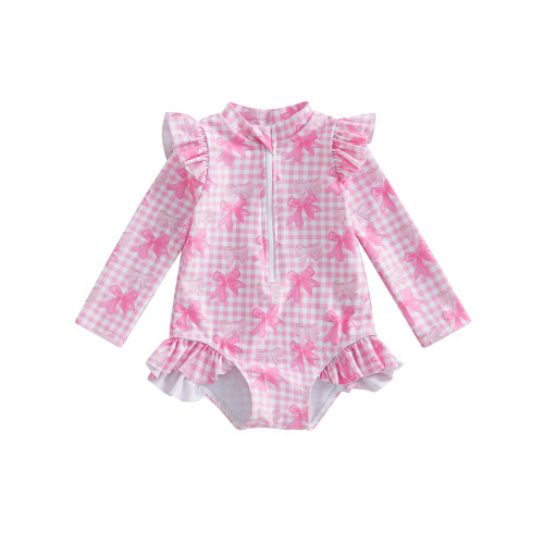 (3-4 Years, Pink) Μαγιό Rash Guard όρθιος γιακάς