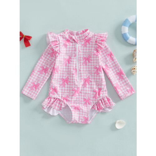 (3-4 Years, Pink) Μαγιό Rash Guard όρθιος γιακάς 2