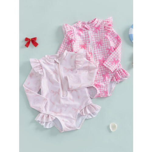 (3-4 Years, Pink) Μαγιό Rash Guard όρθιος γιακάς 1