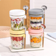 Reusable Overnight Oatmeal Jar Set, 350 Ml Sealed Glass Jars with Lids and Spoons, Used for Cereal and Yogurt.