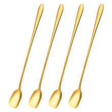 Gold Long Handle Stainless Steel Coffee Spoon Set 7.9 Inch Mirror Polished Dishwasher Safe