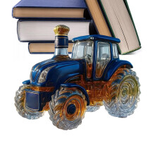 Handcarved Tractor Whiskey Decanter Glass Liquor Bottle Rustic Style Blue Dual Storage