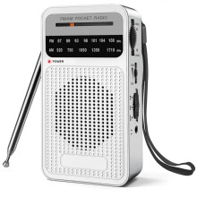 AM FM-Zakradio, Transistorradio met Luidspreker, Hoofdtelefoonaansluiting, Draagbare Radio voor Binnen en Buiten, Zilver