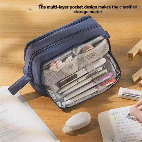 Large Capacity Four-Opening Pencil Case Popular Pencil Case Uniform Pencil Case Multi-Function Simple Solid Color B 1