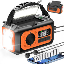 12000mAh Emergency Weather Radio with Solar Hand Crank, NOAA Alerts, 3Mode Flashlight, Power Bank