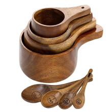Juego de 8 Tazas y Cucharas Medidoras de Madera para Hornear y Cocinar: Ideal para Panaderos y Cocineros Caseros.