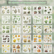 Flower Sticker, Scrapbooking Supplies for Adult Junk Journal 50 Sheets, Transparent Stickers and Material Paper Green