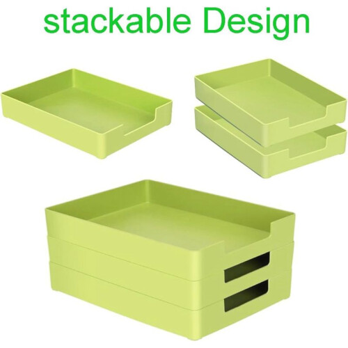 Letter-Size Tray, A4 Plastic Paper Holder File Organizer, Stackable Letter Tray for Office, School, Home Storage White 2
