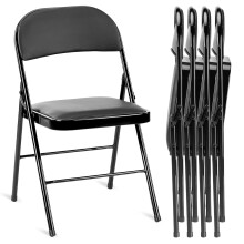 4 Pack Black Leather Padded Folding Chairs with Metal Frame for Indoor Outdoor Events
