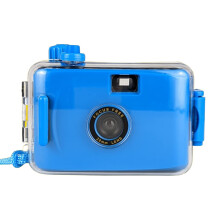 Blue Waterproof 35mm Point and Shoot Film Camera with Fixed Focus Lens and Wrist Strap