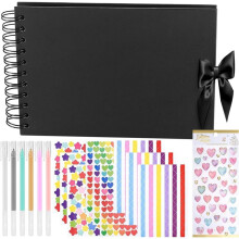 Small Black Scrapbook Album, Photo Albums for Wedding Anniversary Travel Graduation Scrapbook , with DIY Accessories
