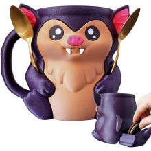 Insulated Ice Cream Pint Holder with Spoon Holes and Snack Drawer, Cute Cat and Bat Design, Gray