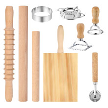 9 Piece Pasta Making Tools Set with Wooden Rolling Pin Gnocchi Board Ravioli Cutter Dumpling Press
